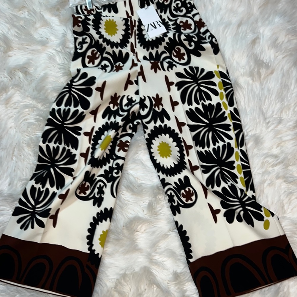 Zara NWT size medium floral geometric wide leg pant - Picture 5 of 10